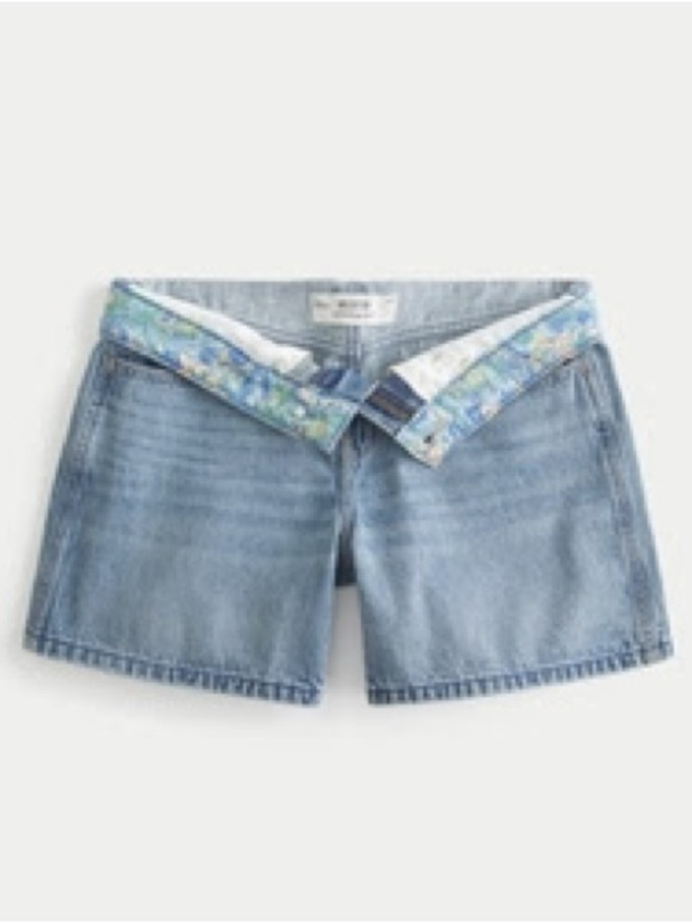 Low-Rise Medium Wash Foldover Waist Baggy Denim Shorts 5"